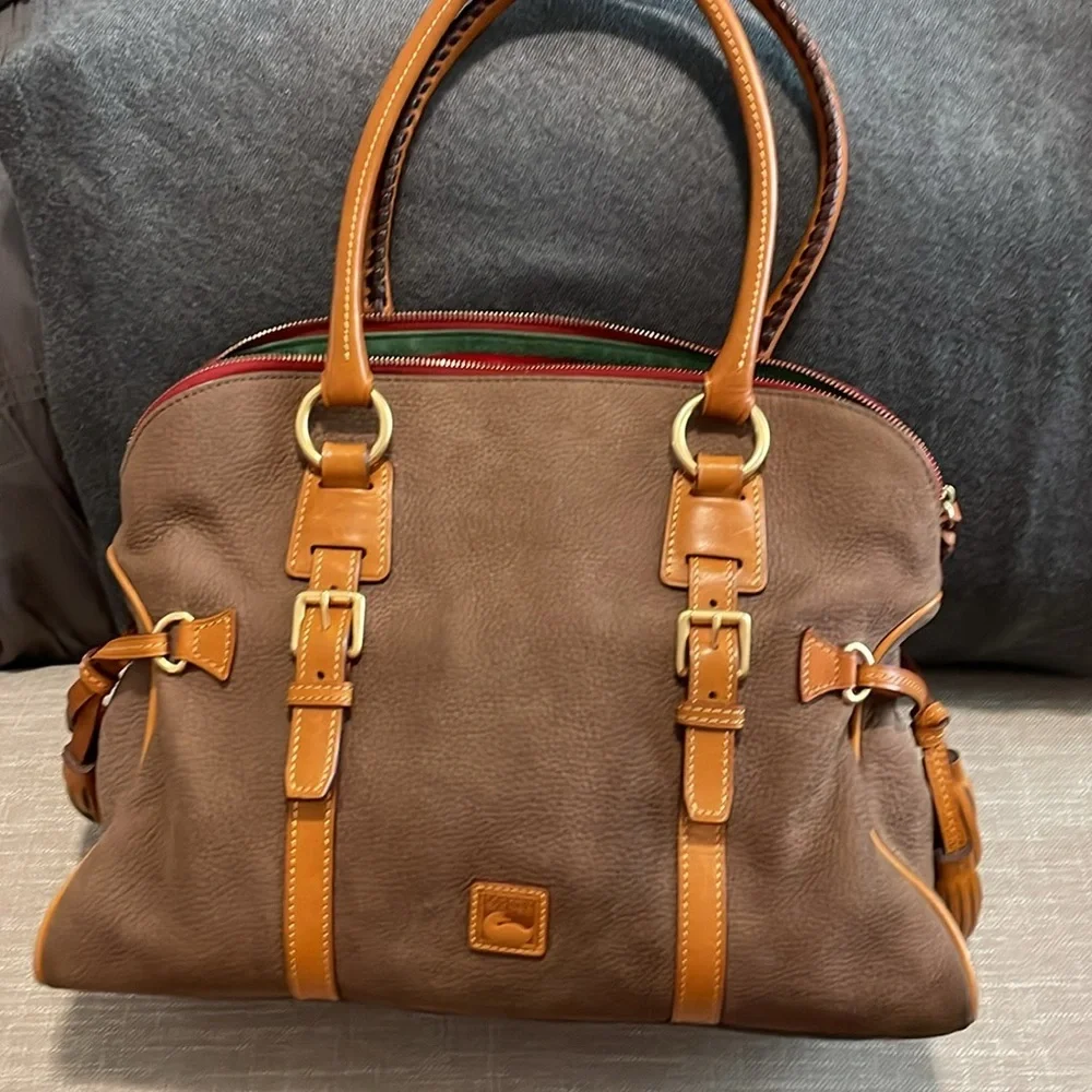 Dooney & Bourke Satchel Taupe Color Large Domed Structure Buckle Tassel Accents - Picture 8 of 15